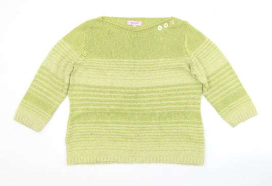 Per Una Womens Green Boat Neck Striped Acrylic Pullover Jumper Size M