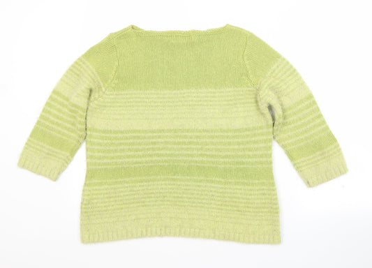 Per Una Womens Green Boat Neck Striped Acrylic Pullover Jumper Size M