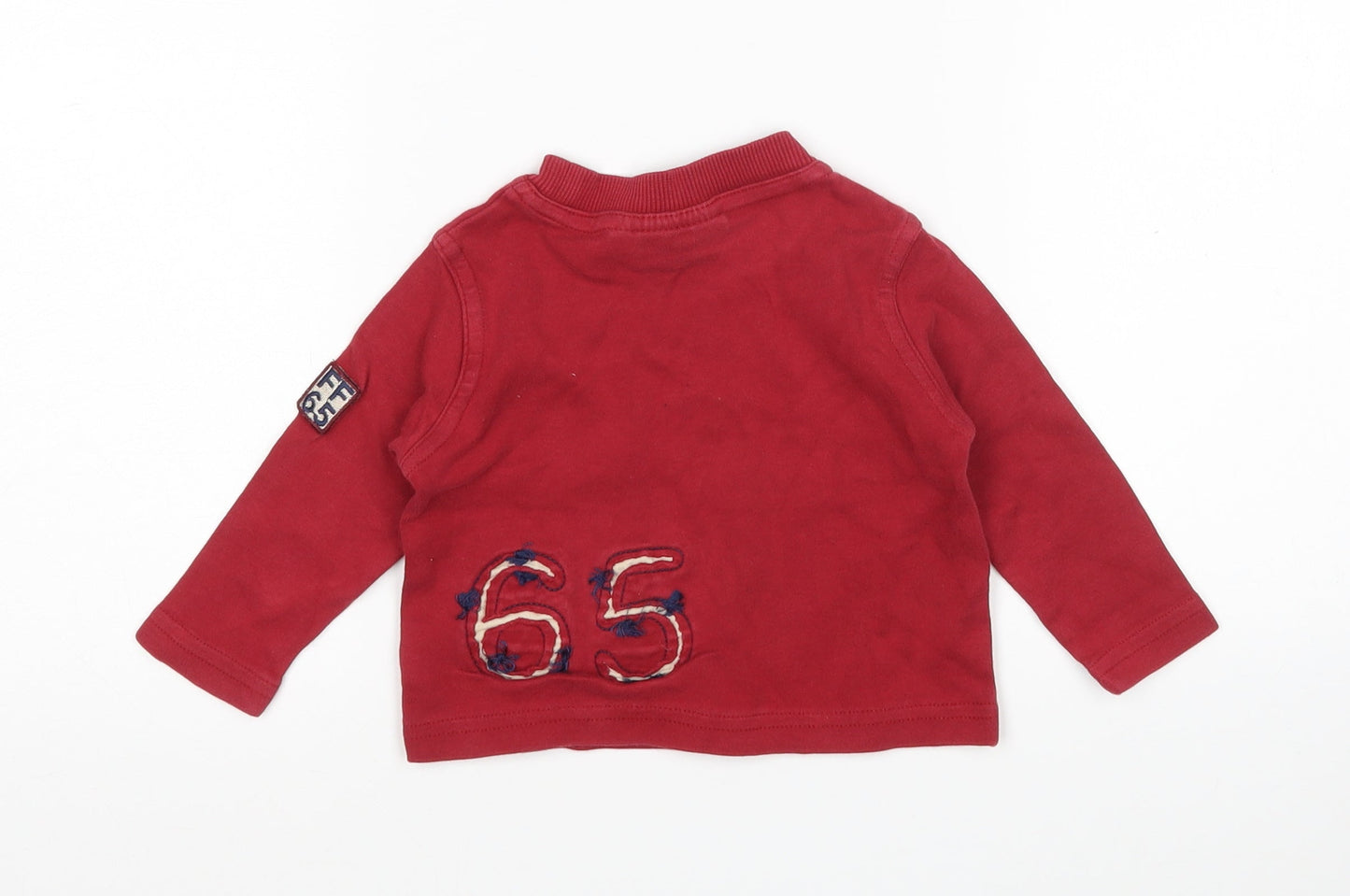 Feu Follet Boys Red  Cotton Basic T-Shirt Size 6-9 Months Round Neck