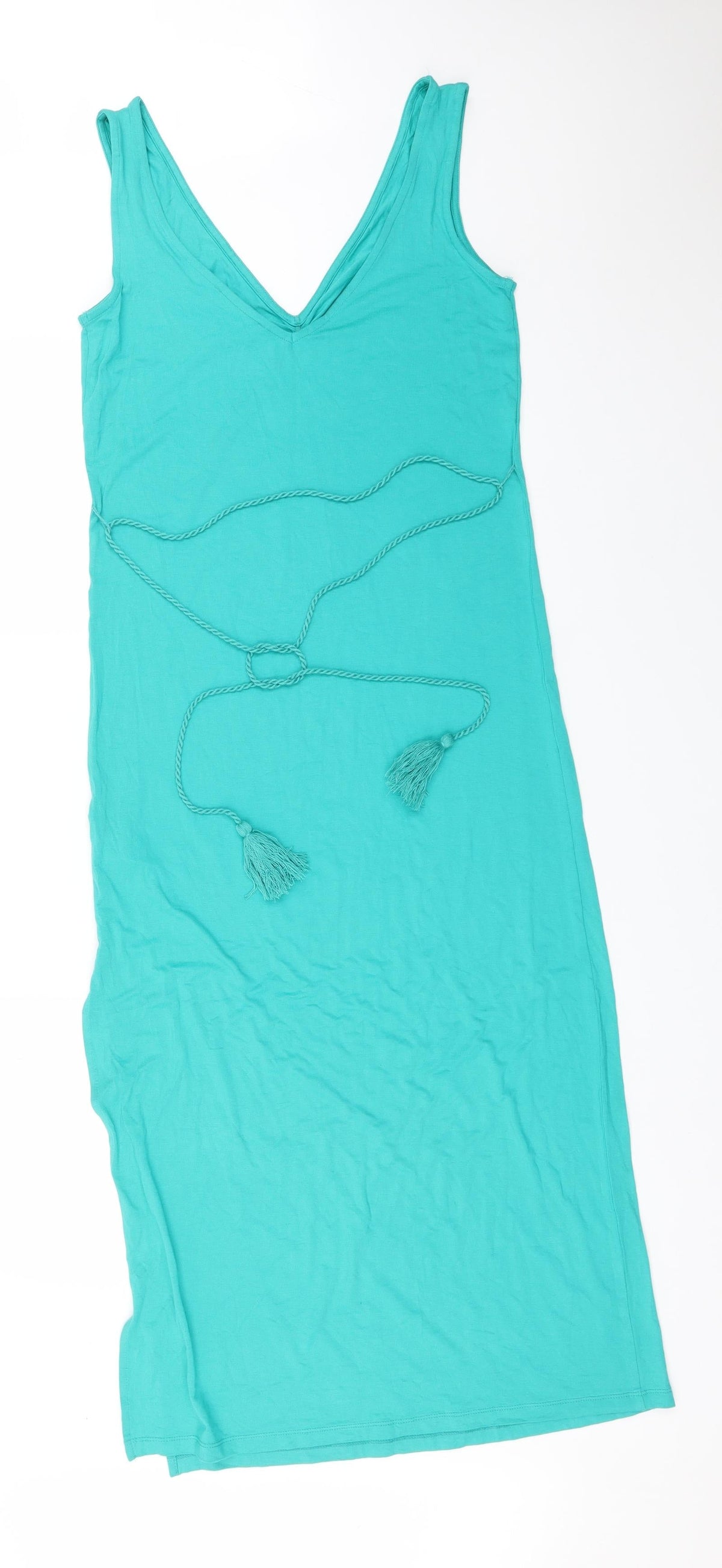 M&S Womens Green  Viscose Maxi  Size 8 V-Neck