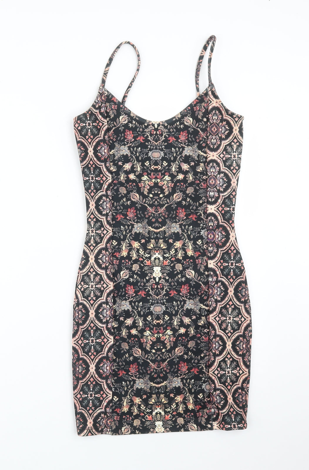 Topshop Womens Multicoloured Floral Polyester Bodycon  Size 6 Scoop Neck