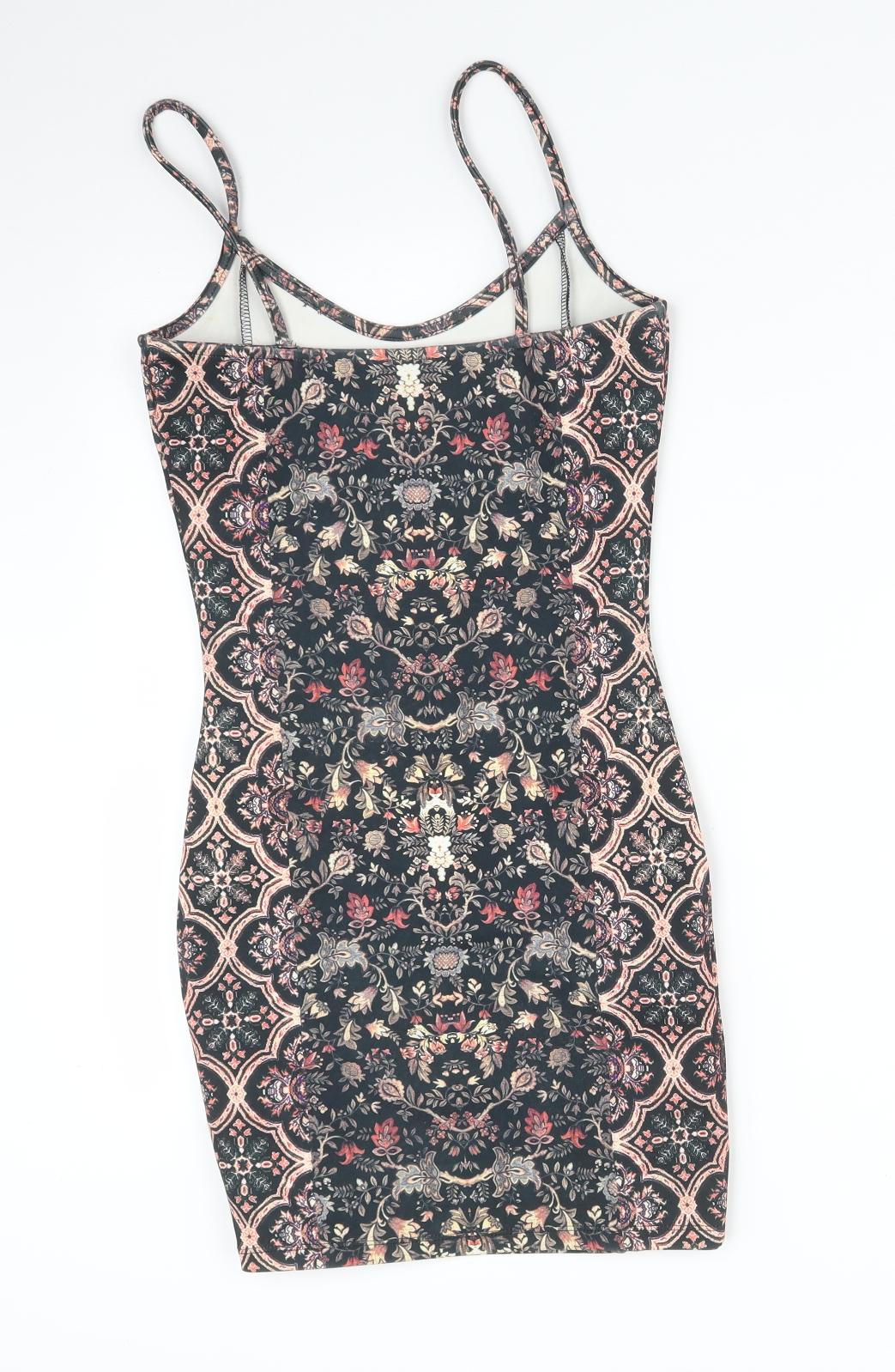 Topshop Womens Multicoloured Floral Polyester Bodycon  Size 6 Scoop Neck