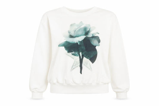 Preworn Womens White Floral  Pullover Sweatshirt Size S