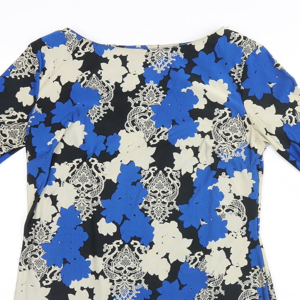 Atmosphere Womens Blue Floral Polyester A-Line  Size 12 Round Neck