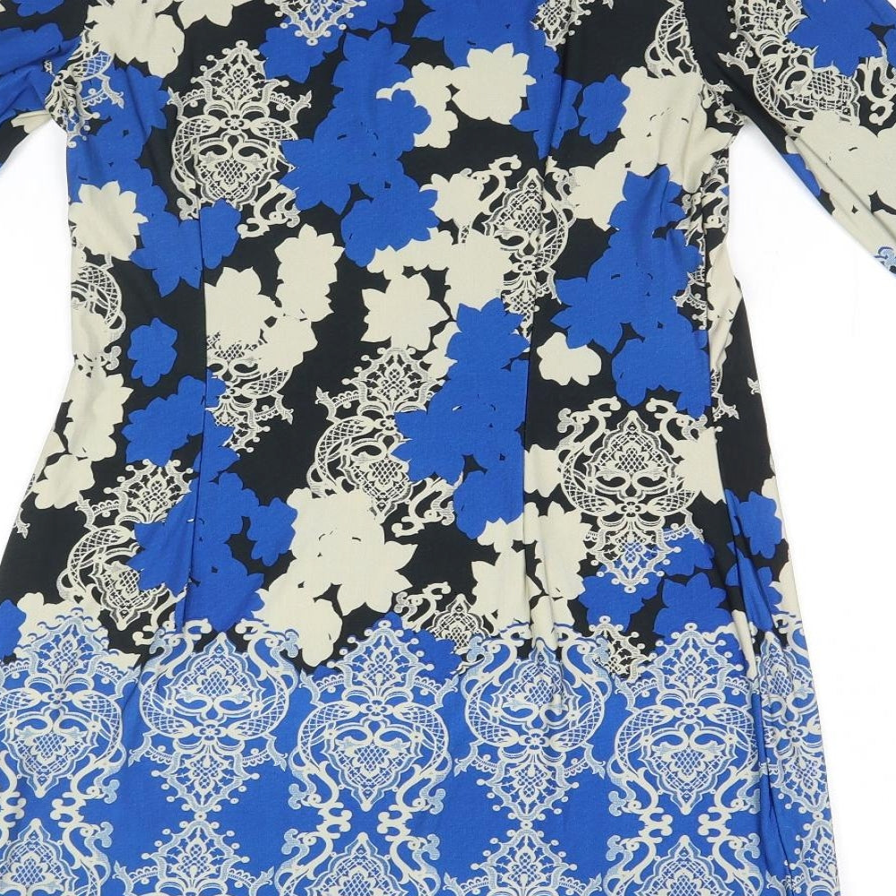 Atmosphere Womens Blue Floral Polyester A-Line  Size 12 Round Neck