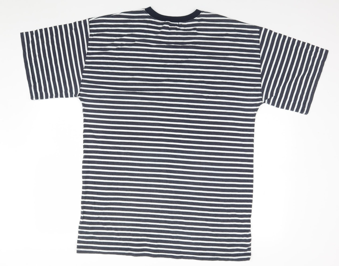 Missguided Womens Blue Striped Polyester Basic T-Shirt Size 8 Round Neck