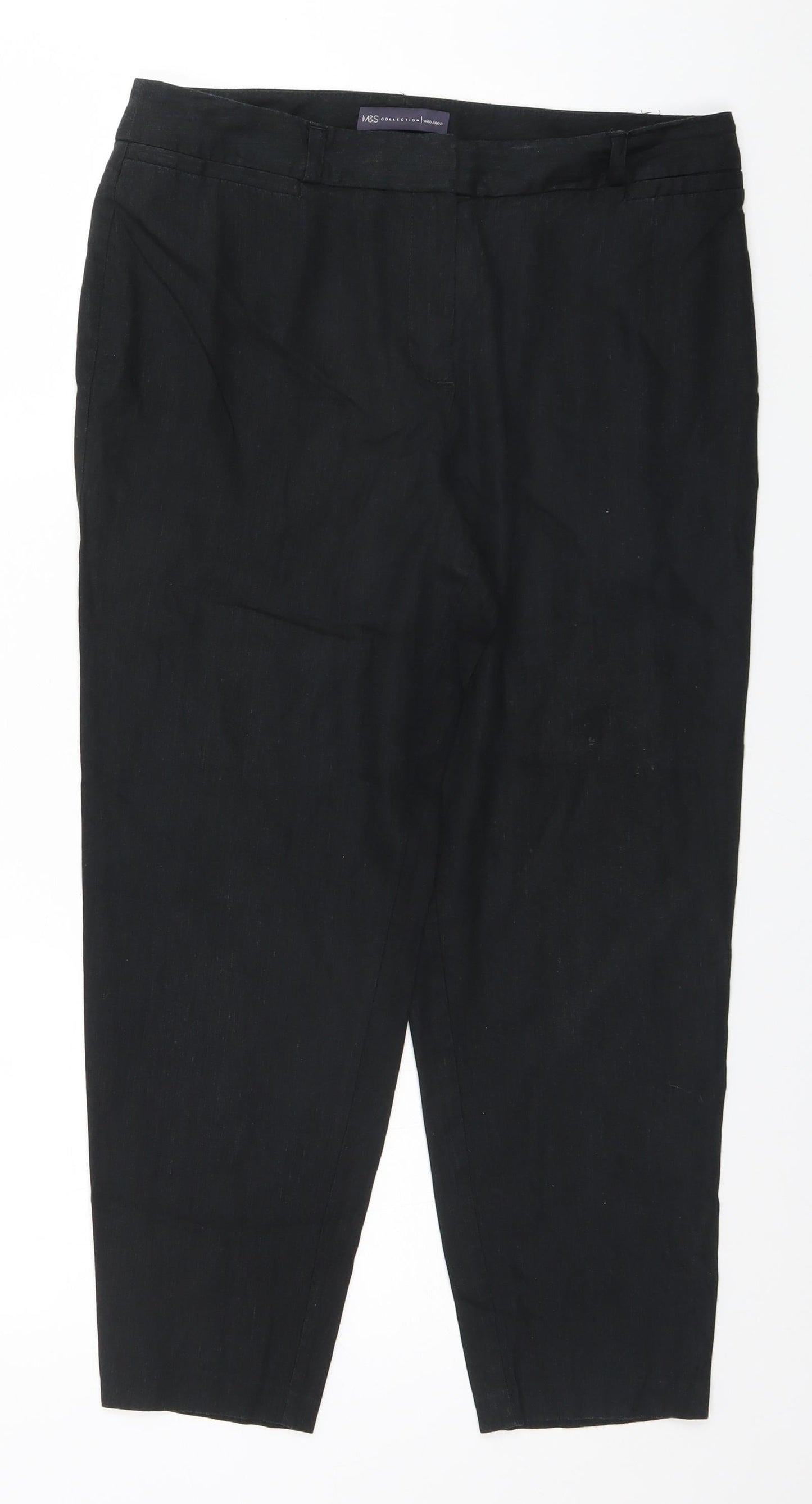 Marks and Spencer Womens Black  Flax Trousers  Size 12 L24 in Regular