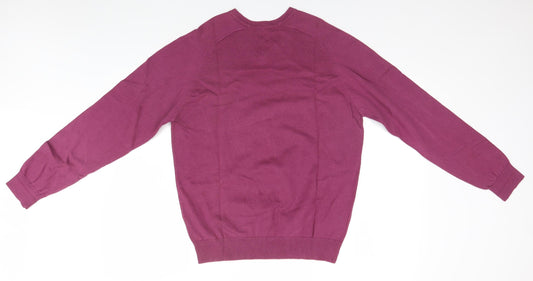 EWM Womens Pink V-Neck  Cotton Pullover Jumper Size S