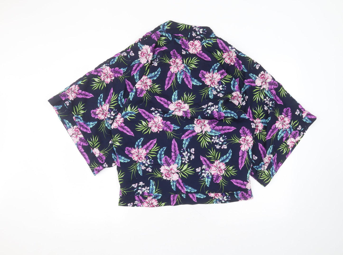 New Look Womens Blue V-Neck Floral Polyester Cardigan Jumper Size 12