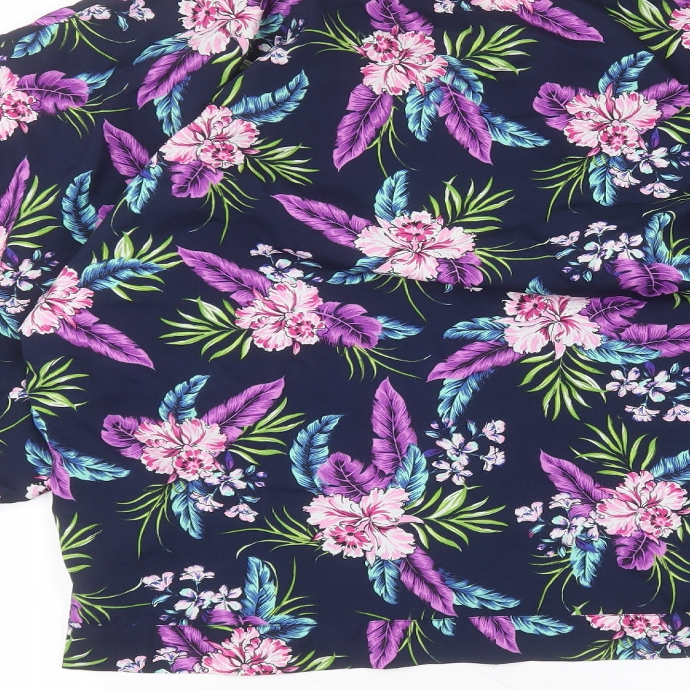 New Look Womens Blue V-Neck Floral Polyester Cardigan Jumper Size 12