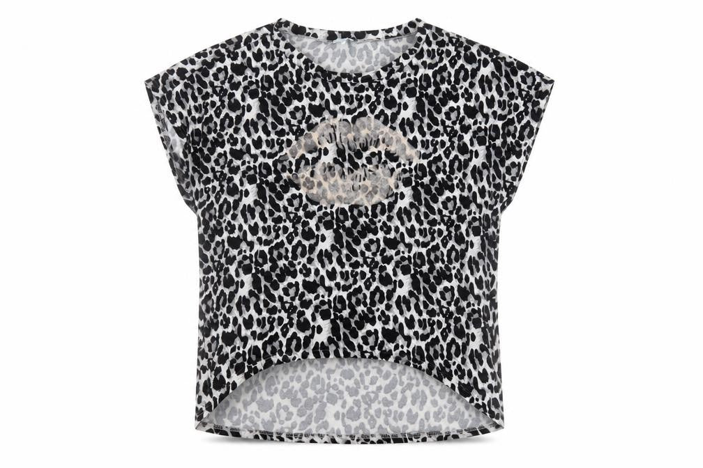 Bluevanilla Womens Grey Animal Print Polyester Basic T-Shirt Size M Round Neck