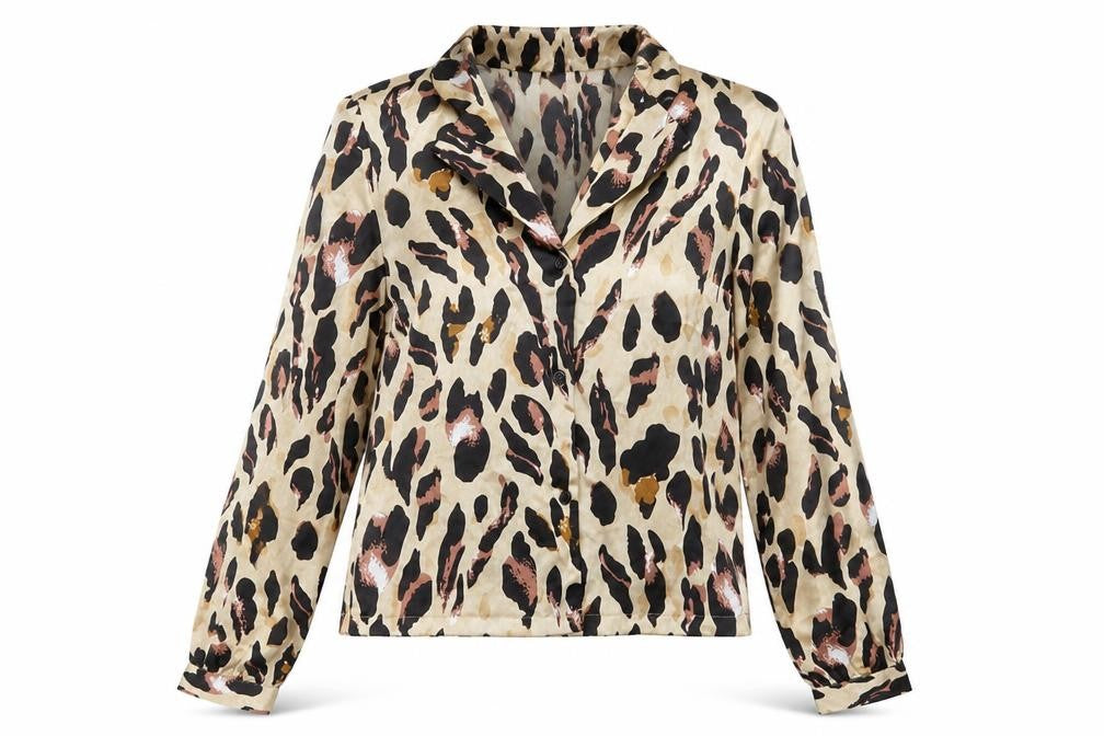 I SAW IT FIRST Womens Beige Animal Print Polyester Basic Button-Up Size 10 Collared
