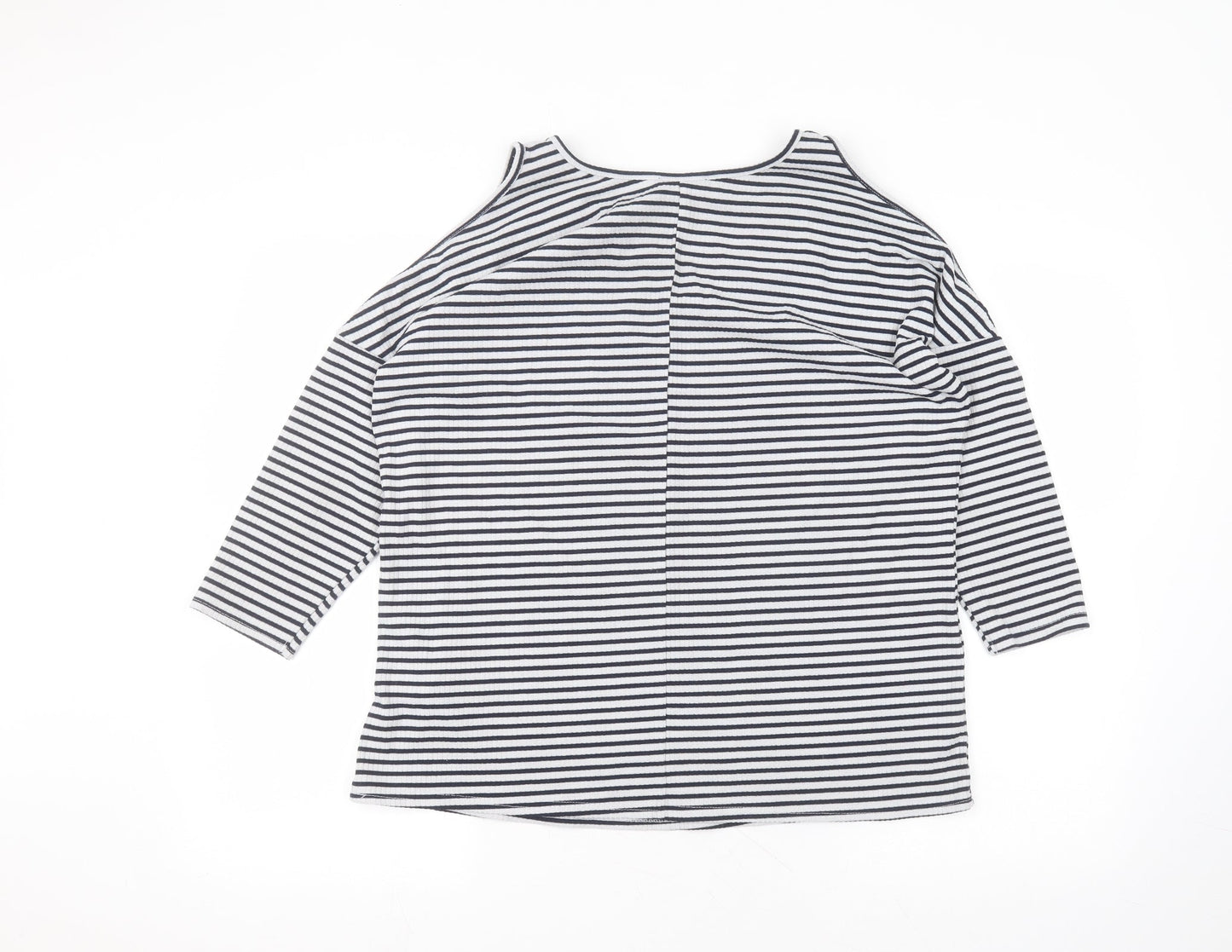 New Look Womens White Striped Polyester Basic T-Shirt Size 12 Round Neck