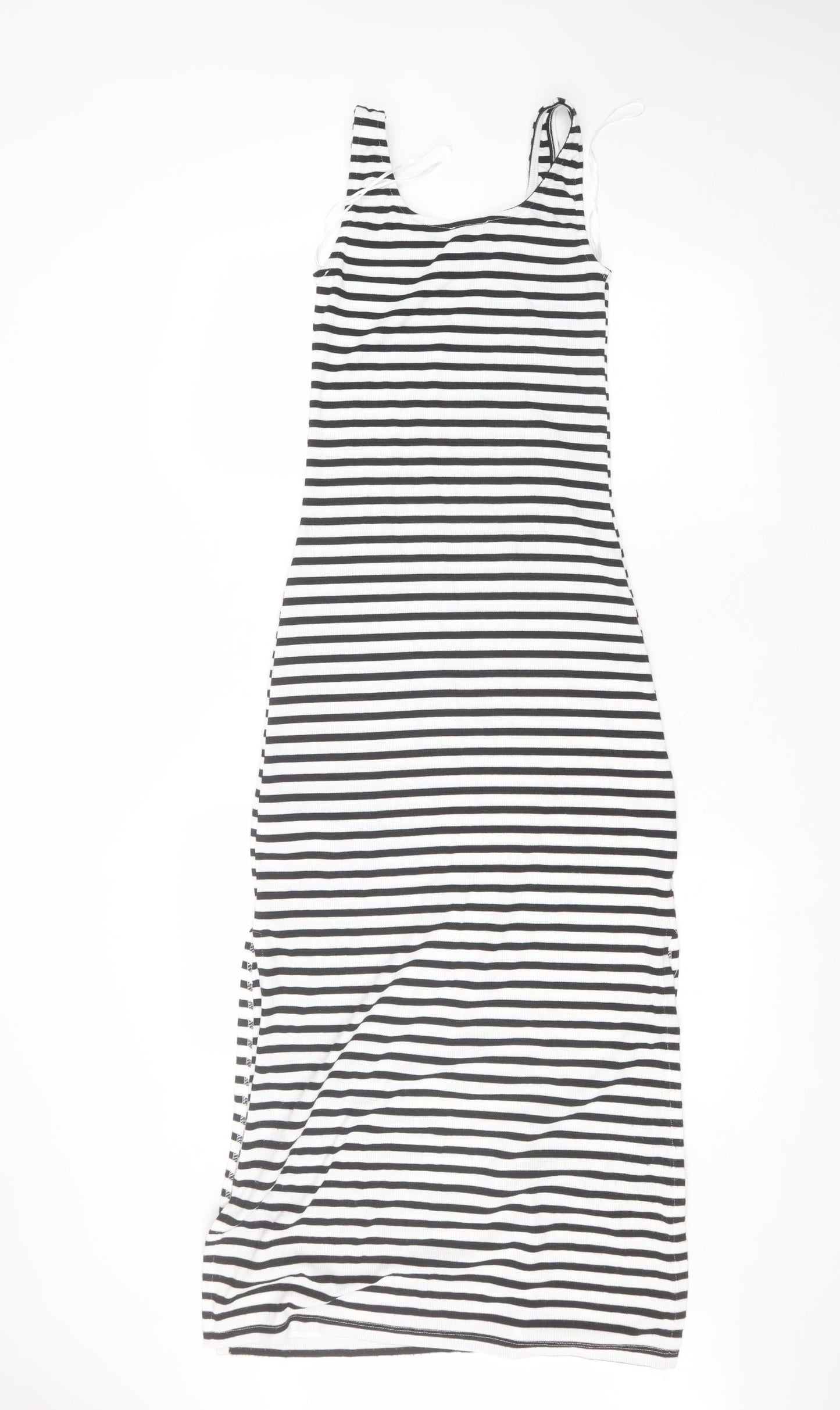 New Look Womens White Striped Polyester A-Line  Size 8 Round Neck