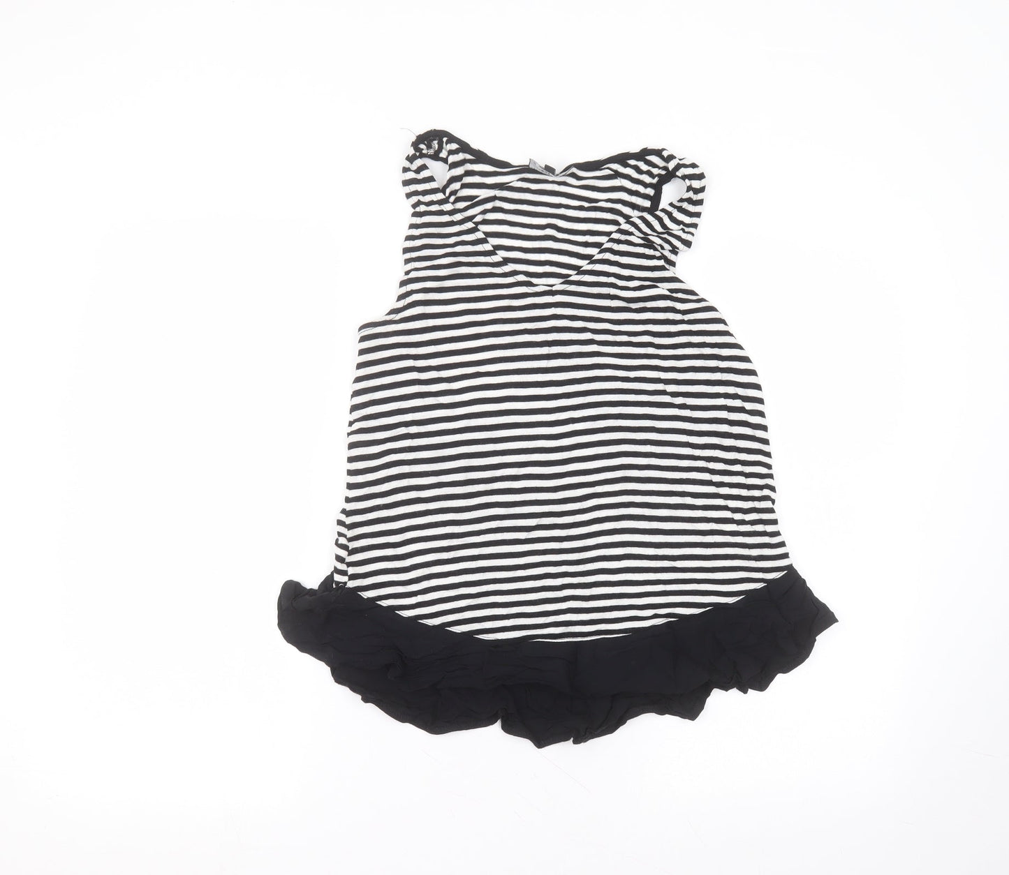 Warehouse Womens Black Striped Viscose Basic Blouse Size 8 Round Neck