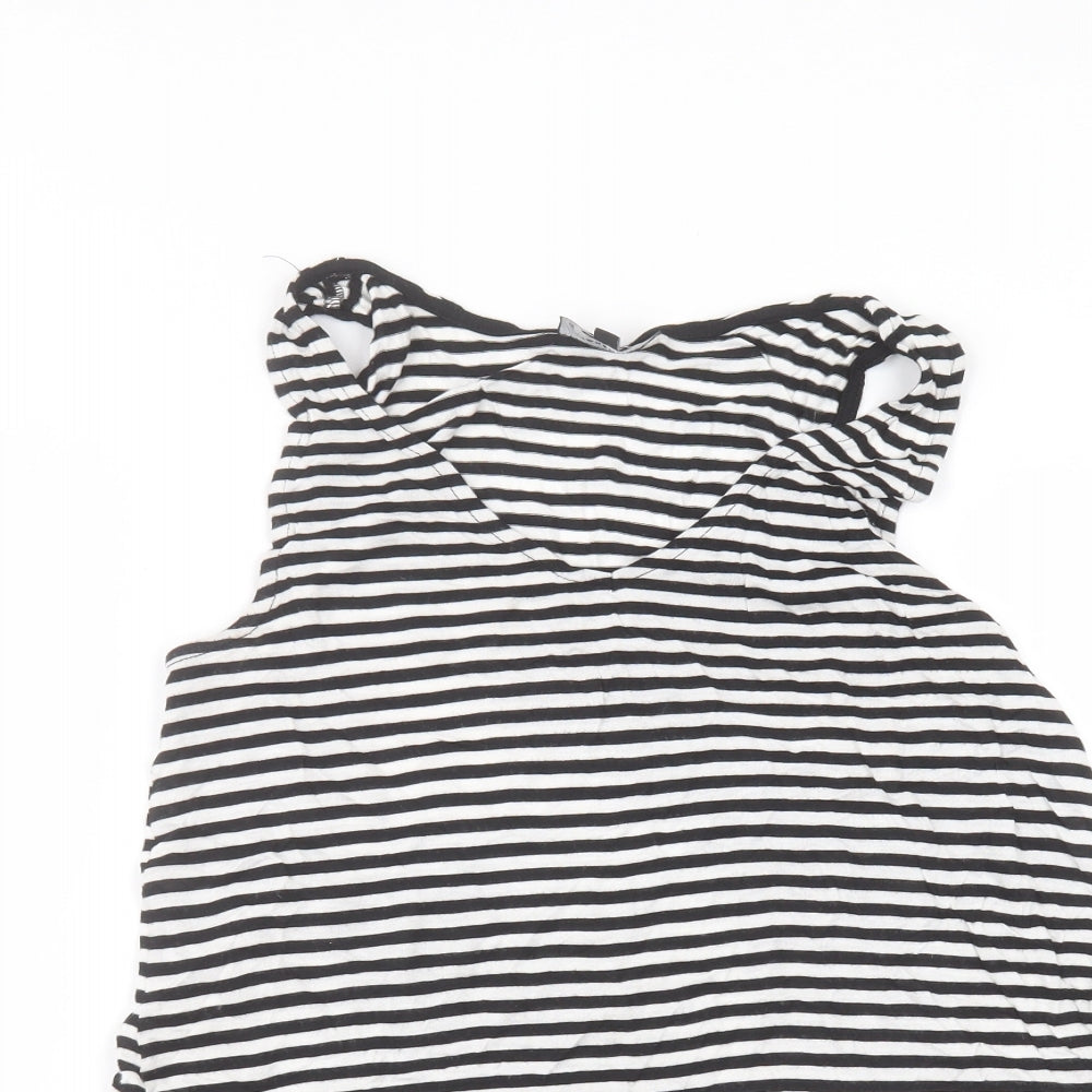 Warehouse Womens Black Striped Viscose Basic Blouse Size 8 Round Neck