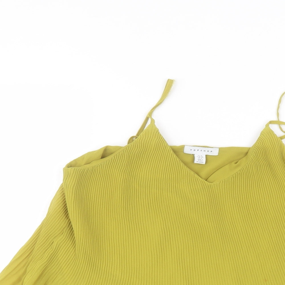 Topshop Womens Green  Polyester Basic Blouse Size 8 V-Neck