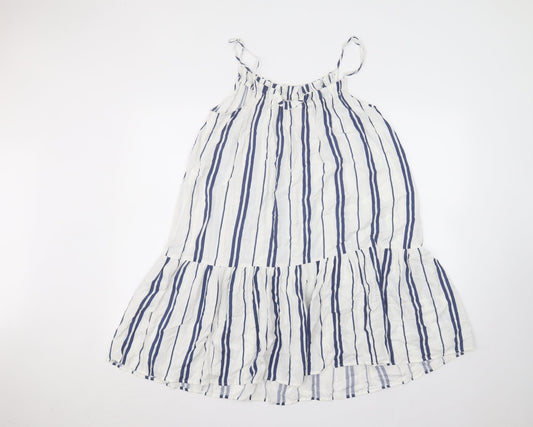 H&M Womens White Striped Viscose A-Line  Size 8 Off the Shoulder