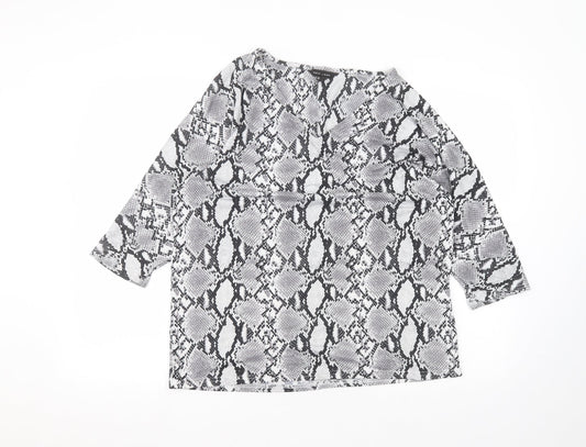 New Look Womens Grey Animal Print Polyester Basic T-Shirt Size 8 Round Neck