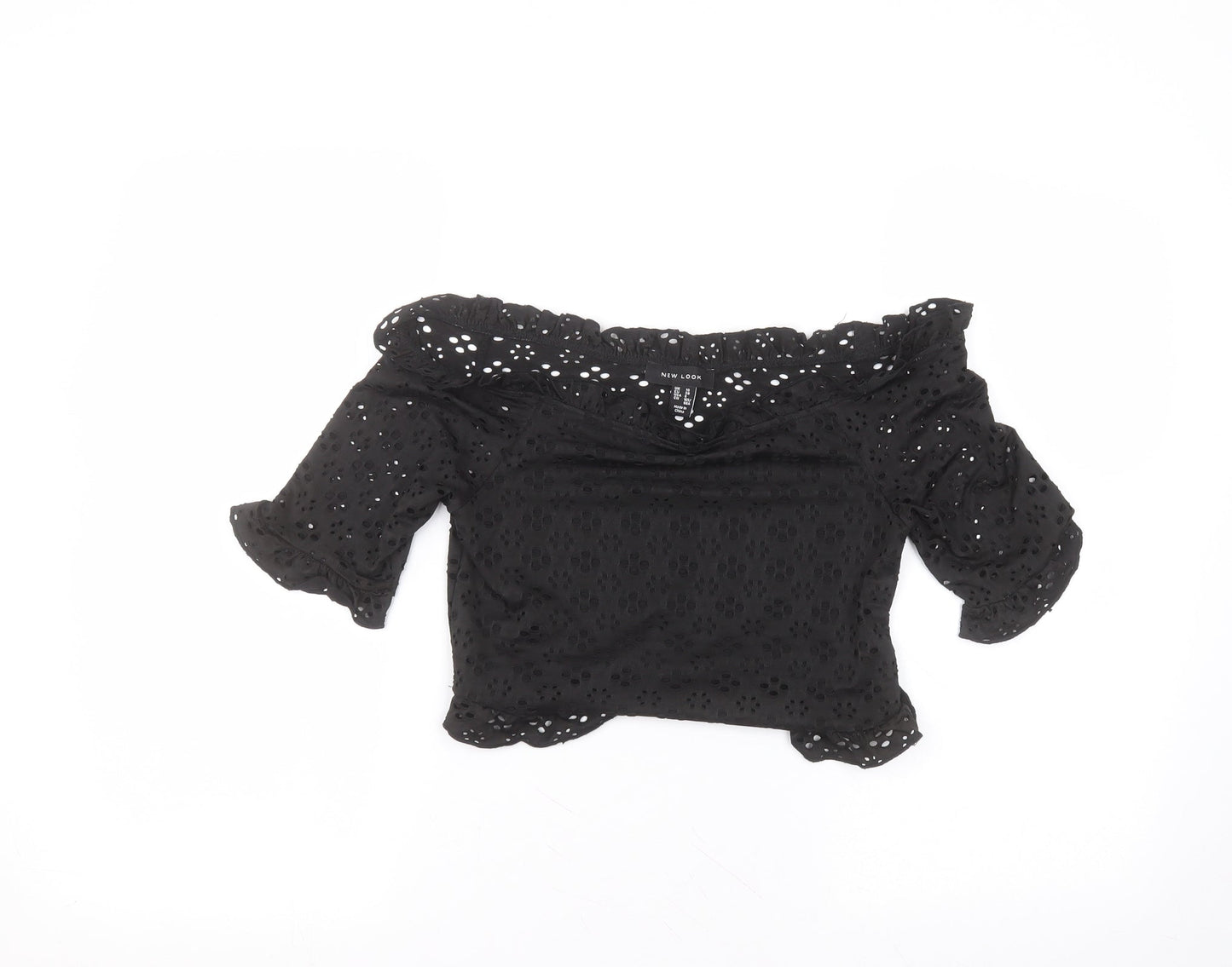New Look Womens Black  Polyester Basic T-Shirt Size 10 Round Neck