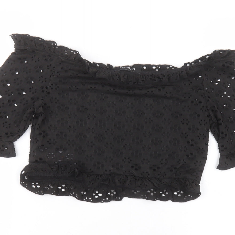New Look Womens Black  Polyester Basic T-Shirt Size 10 Round Neck