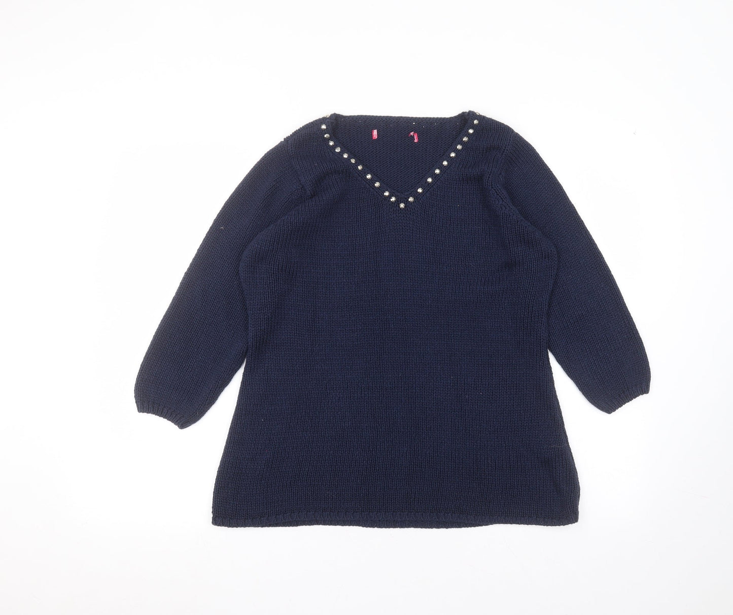Together Womens Blue Round Neck  Acrylic Pullover Jumper Size 12