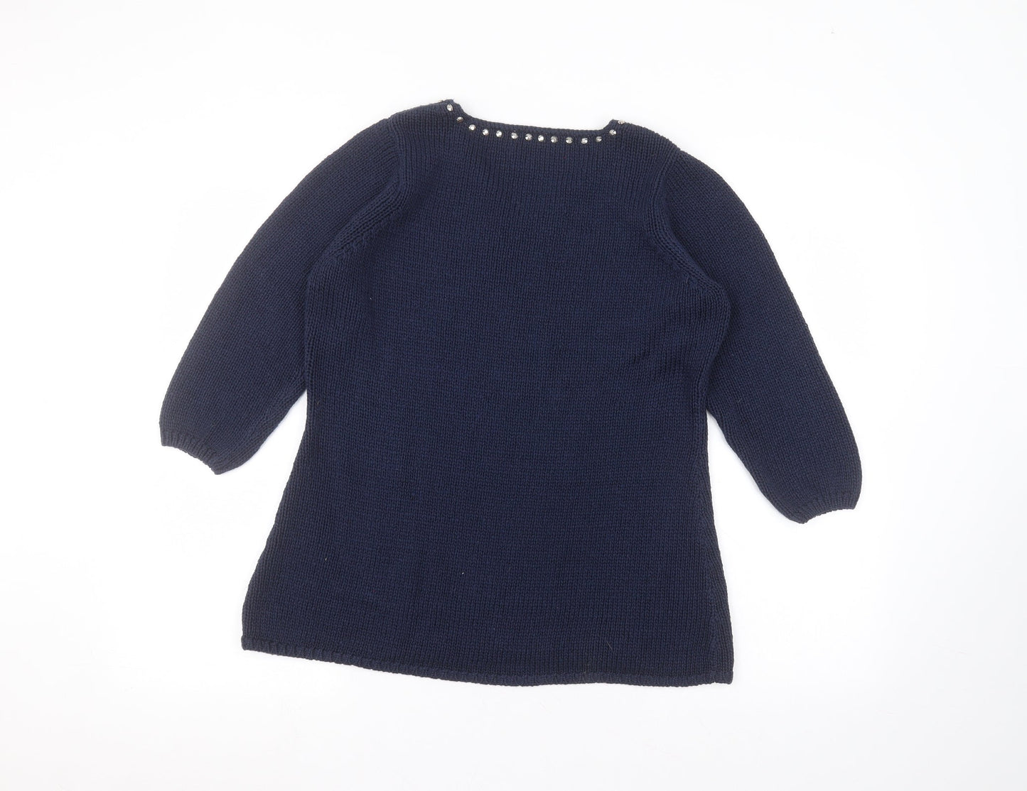 Together Womens Blue Round Neck  Acrylic Pullover Jumper Size 12