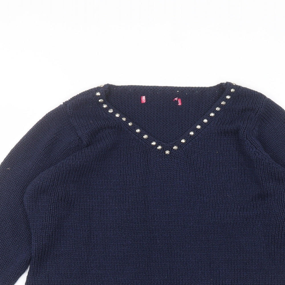 Together Womens Blue Round Neck  Acrylic Pullover Jumper Size 12