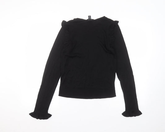 New Look Womens Black  Viscose Basic T-Shirt Size 10 Round Neck