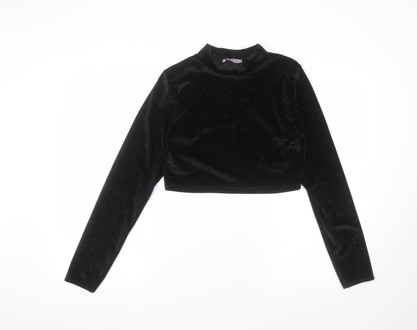 Glamourous Womens Black  Polyester Basic T-Shirt Size 12 Round Neck