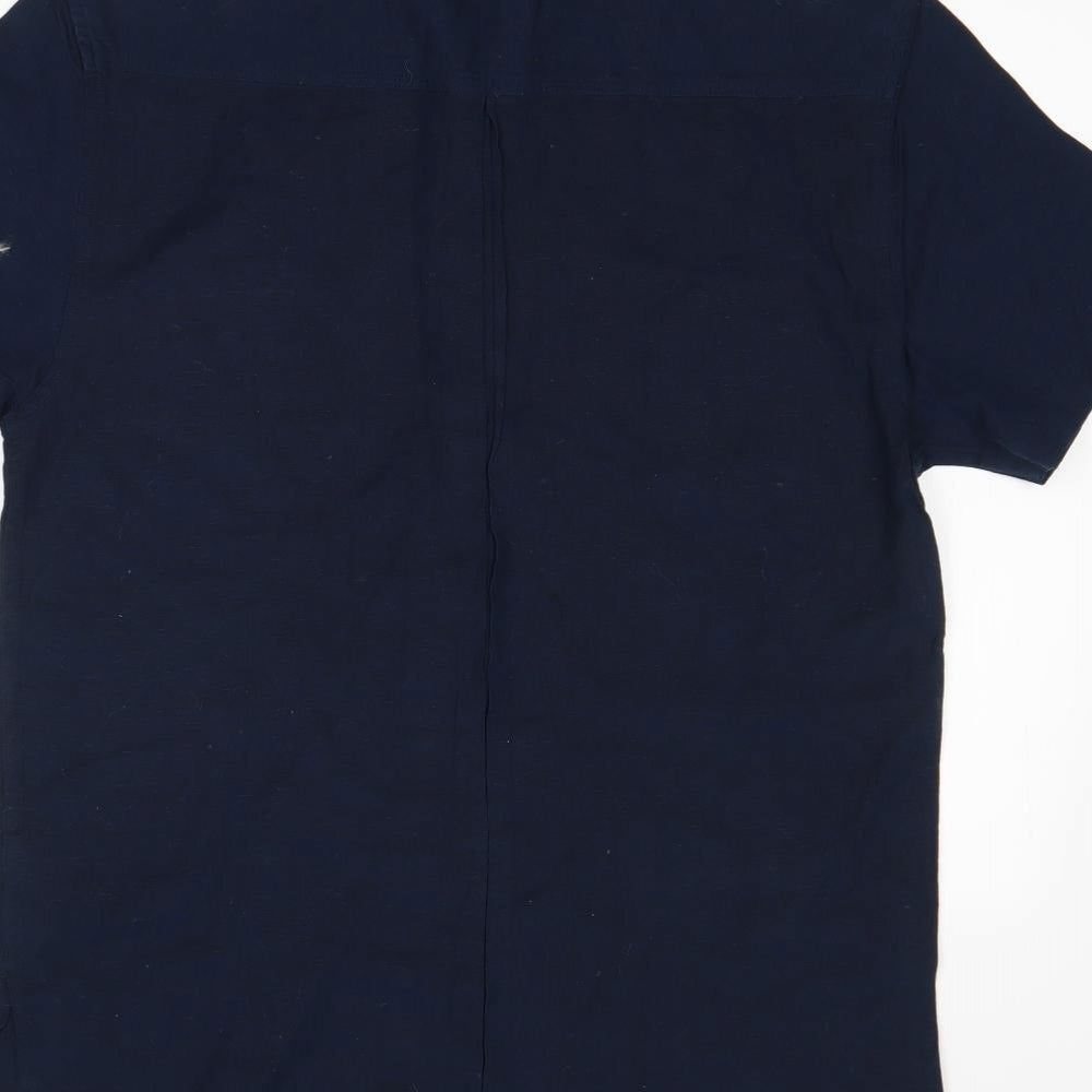 Duke Linen Mens Blue  Cotton  Button-Up Size M Collared