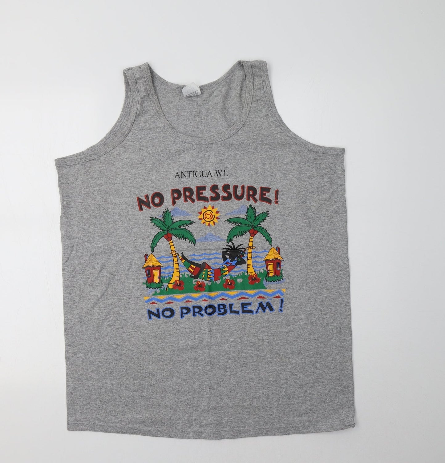 Anvil Womens Grey  Cotton Basic Tank Size L Crew Neck - Antigua