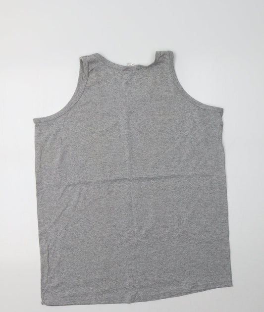 Anvil Womens Grey  Cotton Basic Tank Size L Crew Neck - Antigua