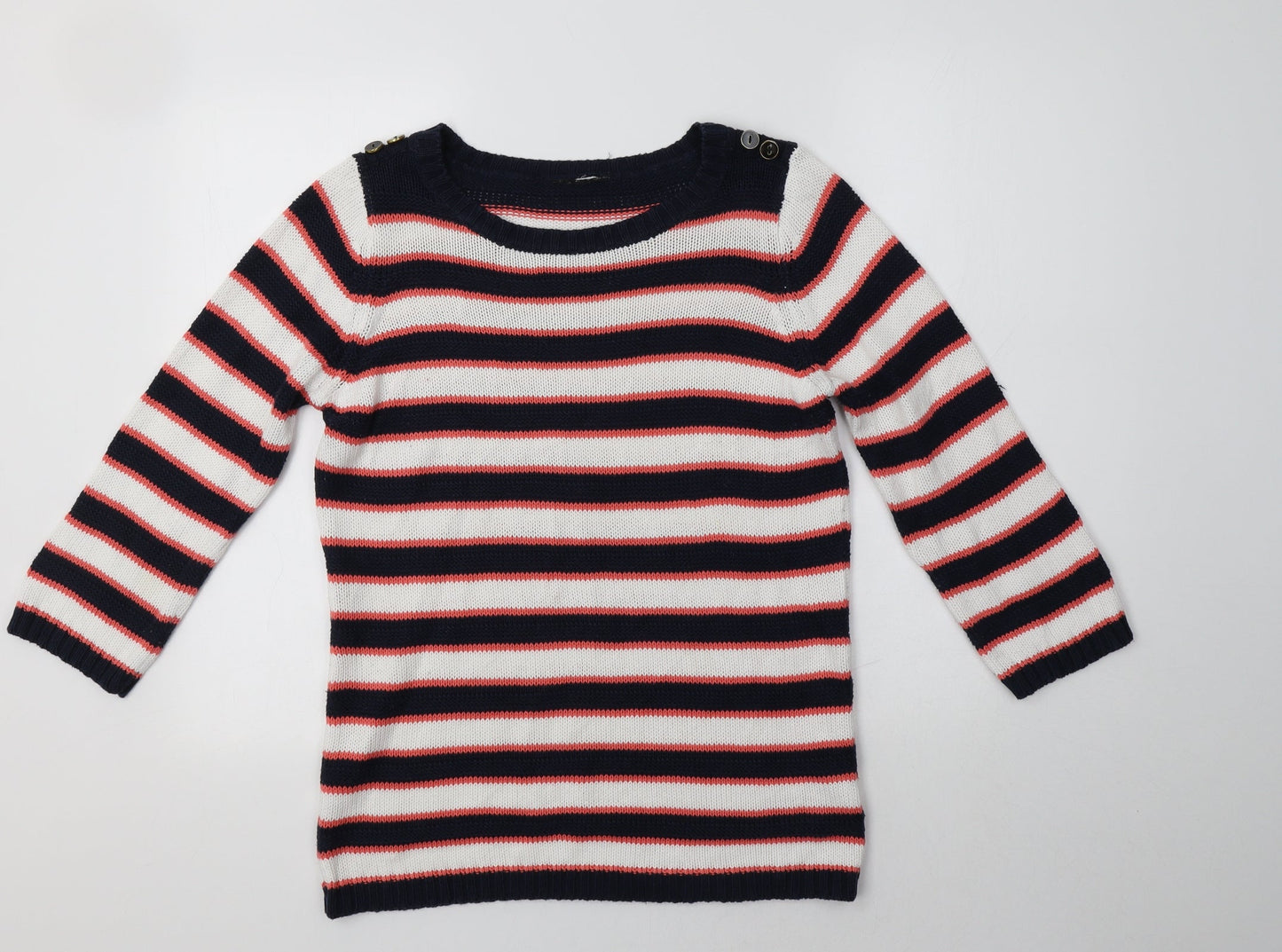 Preworn Womens Multicoloured Round Neck Striped Cotton Pullover Jumper Size M