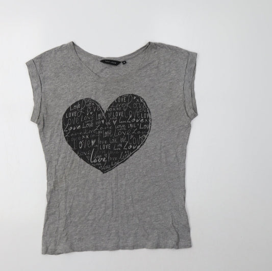 New Look Womens Grey  Cotton Basic T-Shirt Size 10 Crew Neck - Heart