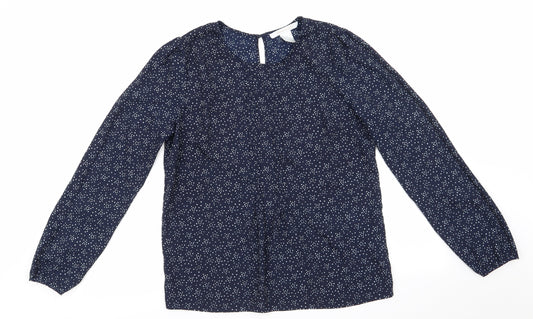 Mademoiselle  Womens Blue Polka Dot Polyester Basic Blouse Size 8 Round Neck - Pin Tuck Detail to front