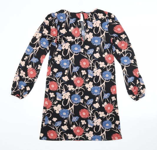 Miss Selfridge Womens Black Floral Polyester A-Line  Size 6 Scoop Neck