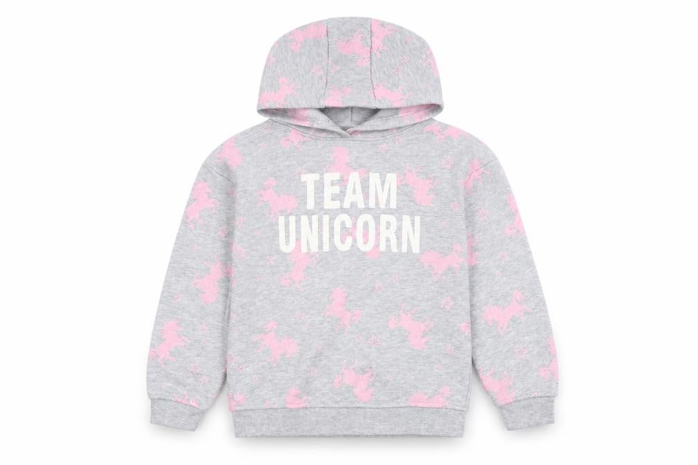 Primark Girls Grey Animal Print Cotton Pullover Hoodie Size 9-10 Years   - UNICORN