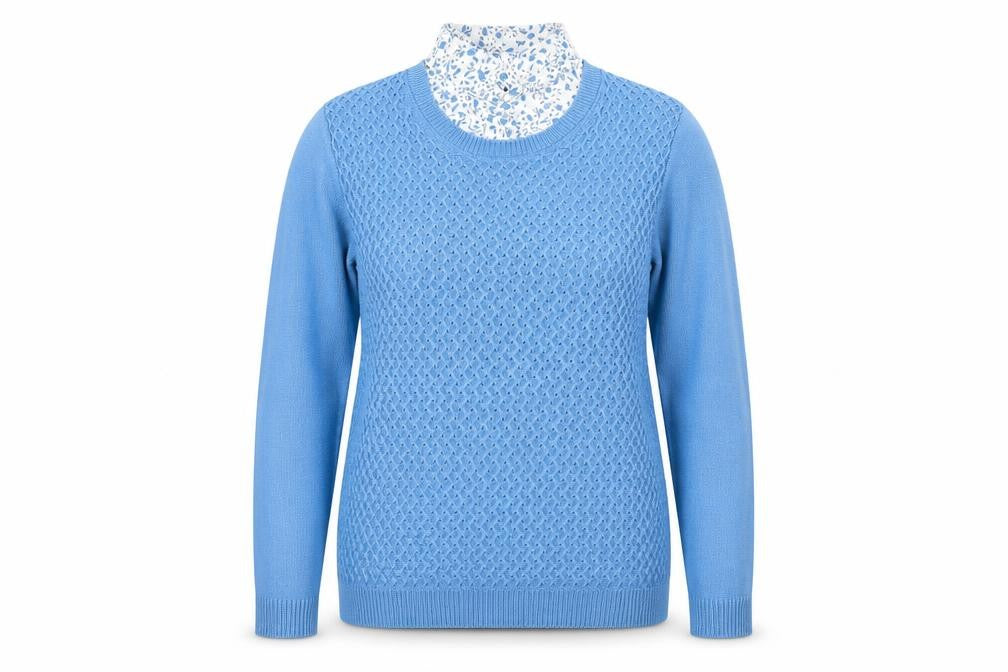 ISLE Womens Blue Collared Argyle/Diamond Acrylic  Jumper Size 14