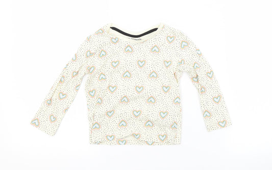 Primark Girls Beige Spotted Cotton Basic T-Shirt Size 12-18 Months Crew Neck
