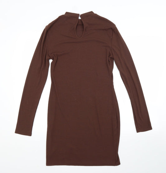 SheIn Womens Brown  Polyester Pencil Dress  Size L Crew Neck