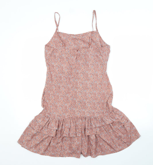 Boohoo Womens Pink Floral Polyester A-Line  Size 12 Square Neck