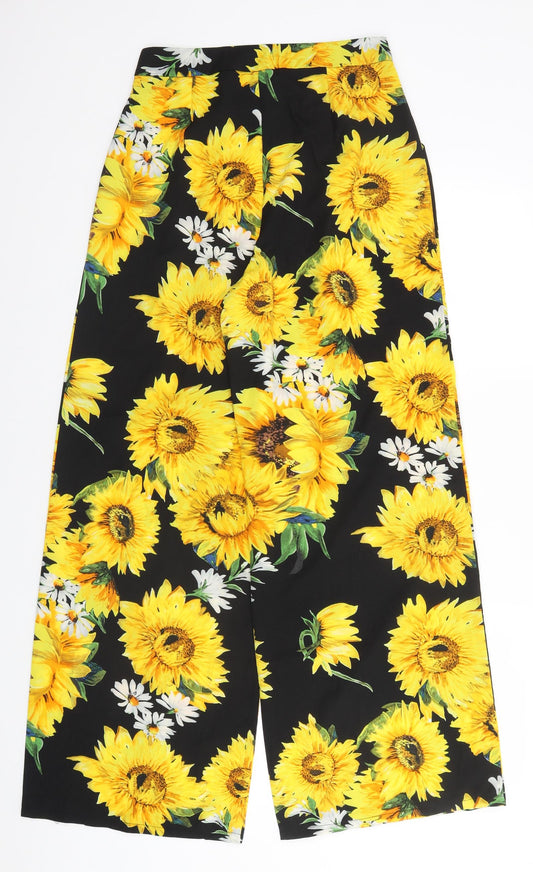 Preworn Womens Black Floral Polyester Trousers  Size S L30 in Regular