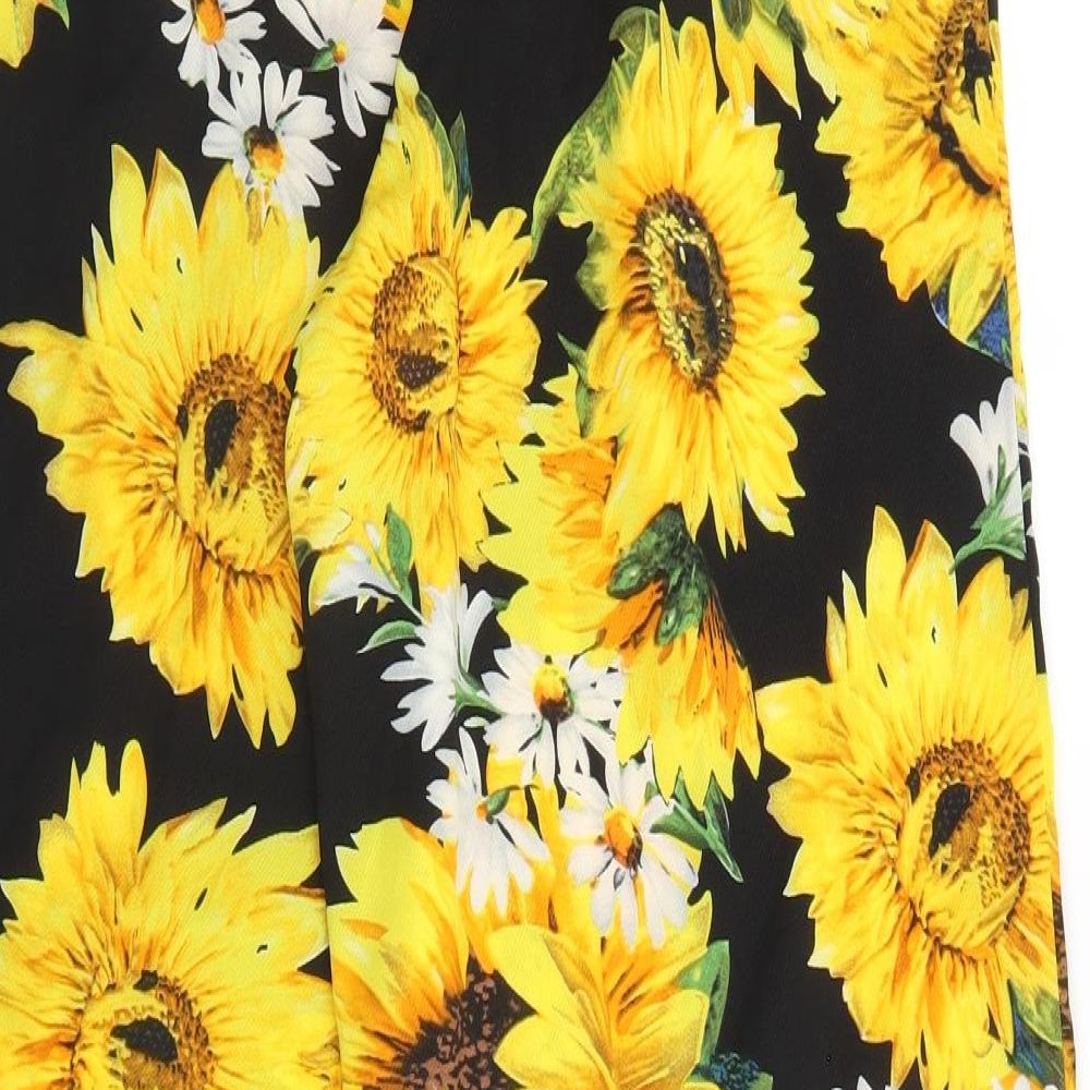 Preworn Womens Black Floral Polyester Trousers  Size S L30 in Regular