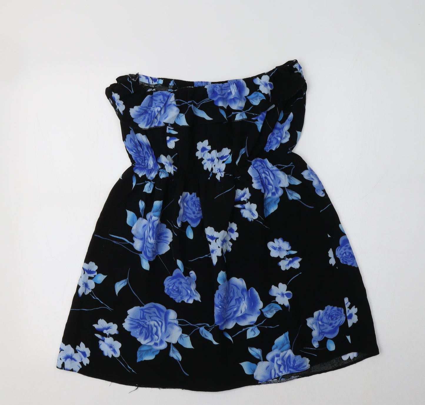 Preworn Womens Black Floral Viscose Tunic Blouse Size L Off the Shoulder