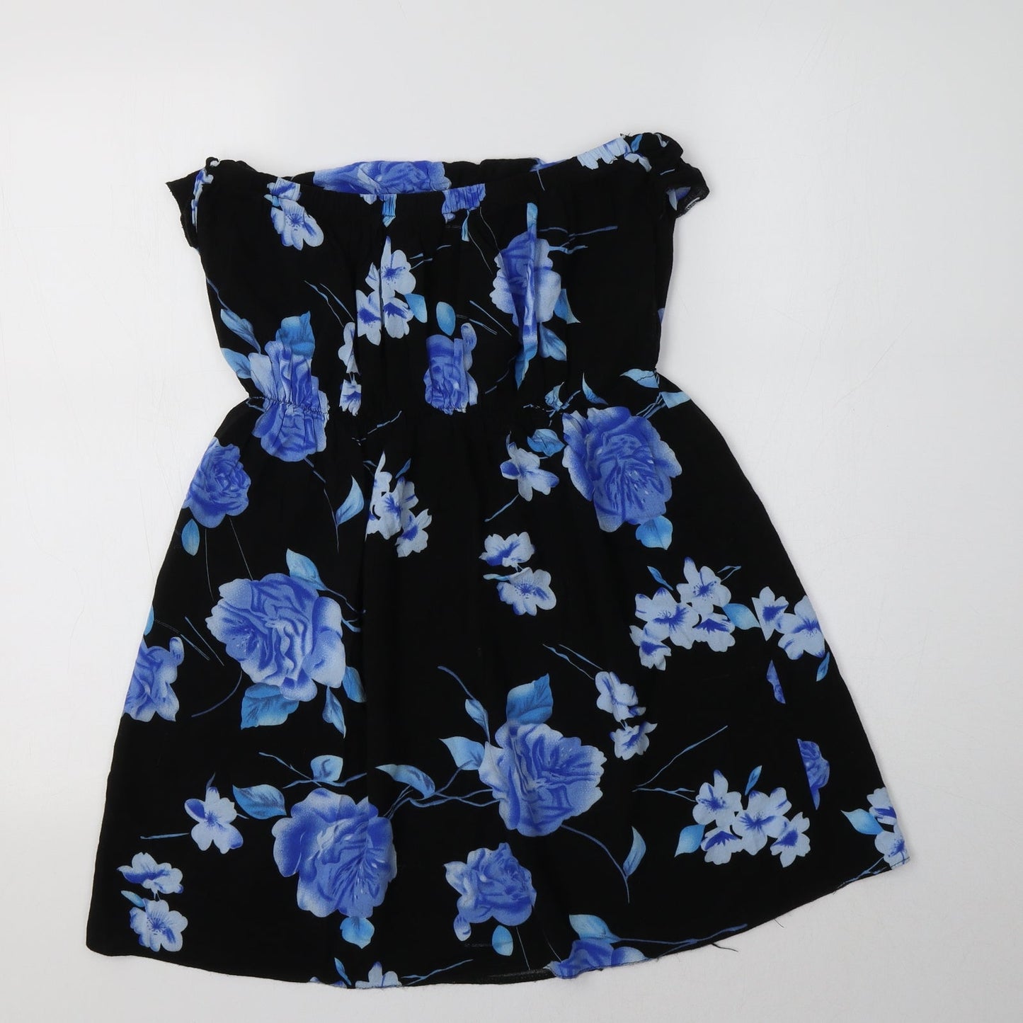 Preworn Womens Black Floral Viscose Tunic Blouse Size L Off the Shoulder