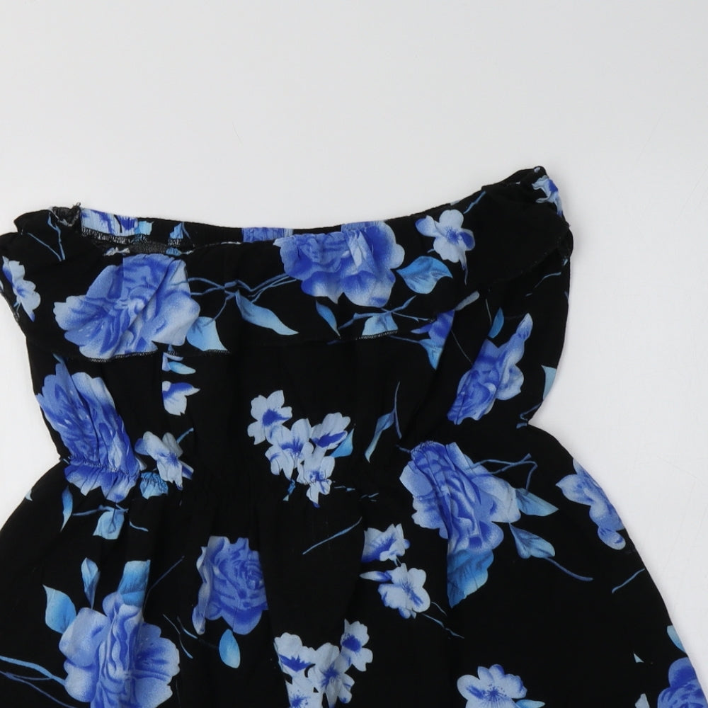 Preworn Womens Black Floral Viscose Tunic Blouse Size L Off the Shoulder