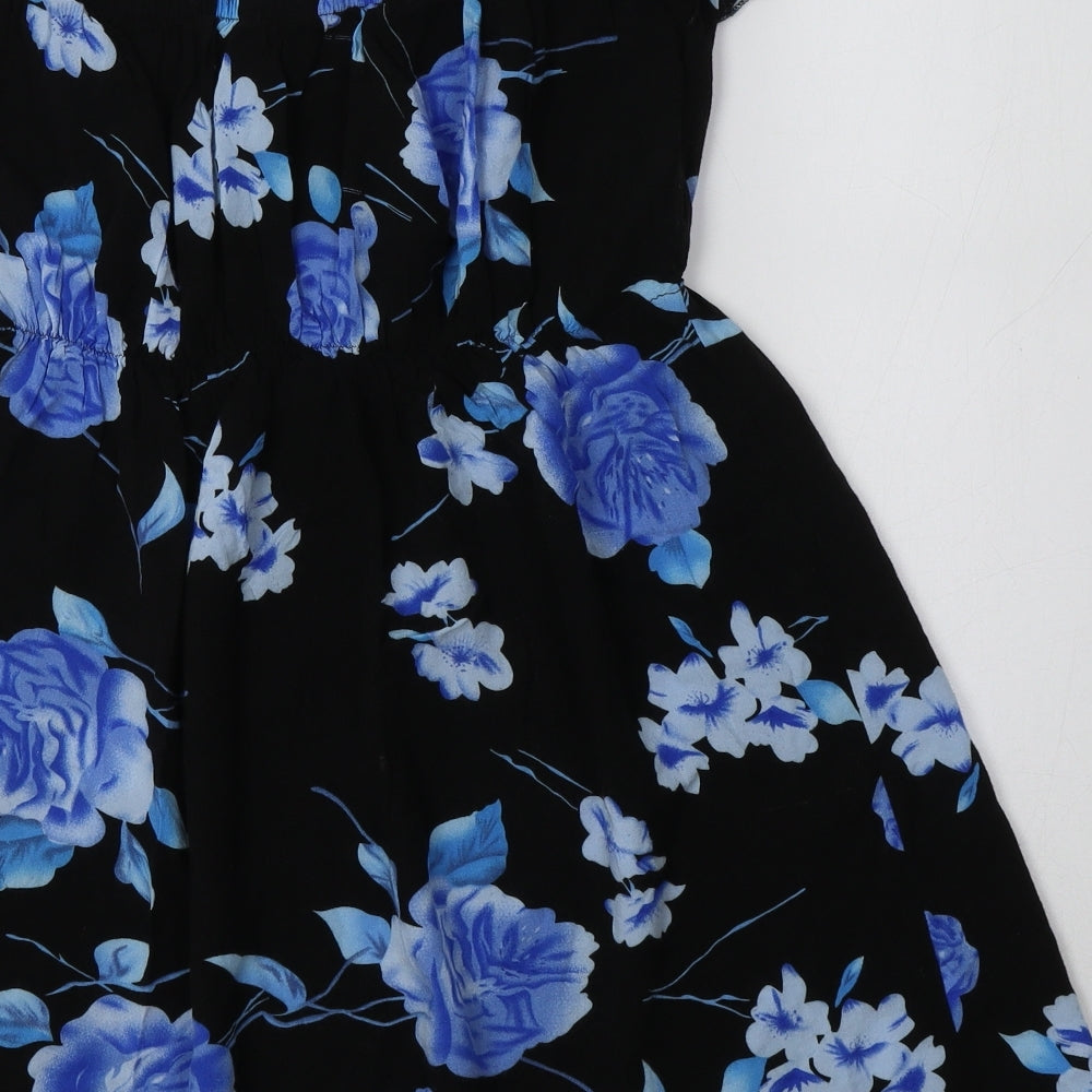 Preworn Womens Black Floral Viscose Tunic Blouse Size L Off the Shoulder