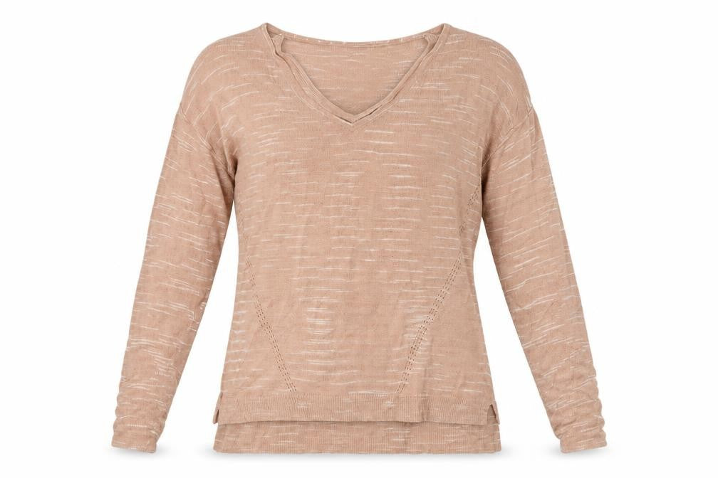 M&S Womens Pink V-Neck Striped Acrylic Pullover Jumper Size M