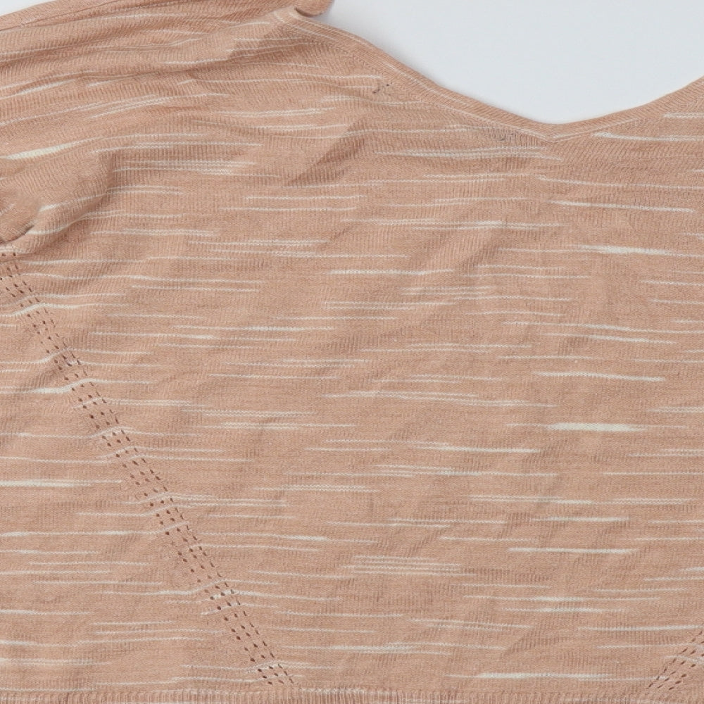 M&S Womens Pink V-Neck Striped Acrylic Pullover Jumper Size M